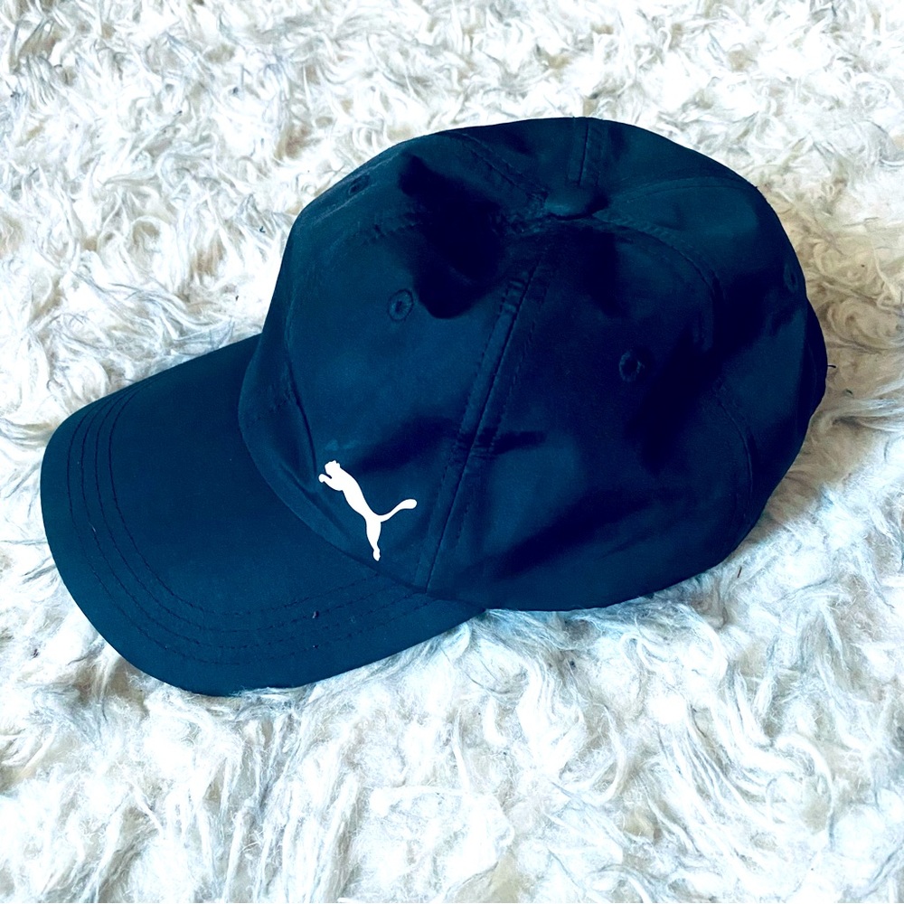 Puma Black Adult Baseball Cap Activewear Athletic Adjustable Hat White Logo - Picture 1 of 6